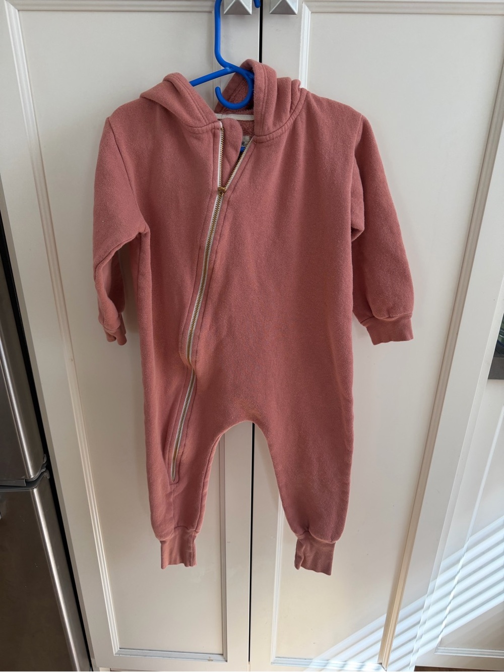 Mini mioche 3-4t One-Piece Hooded Zipper Romper in Dusty Rose